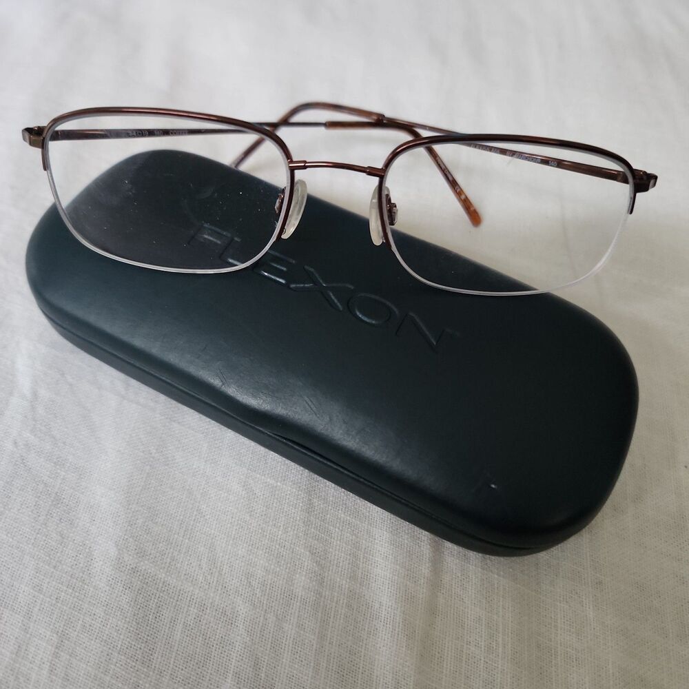 Marchon Flexon 606 54-18-140 Eyeglasses Frame Brown Semi Rimless Metal Unisex